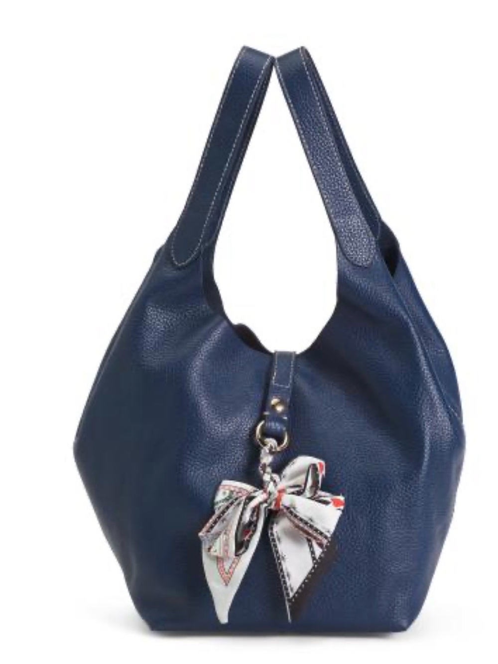 La Via Navy Leather Hobo Bag with Bow Accent